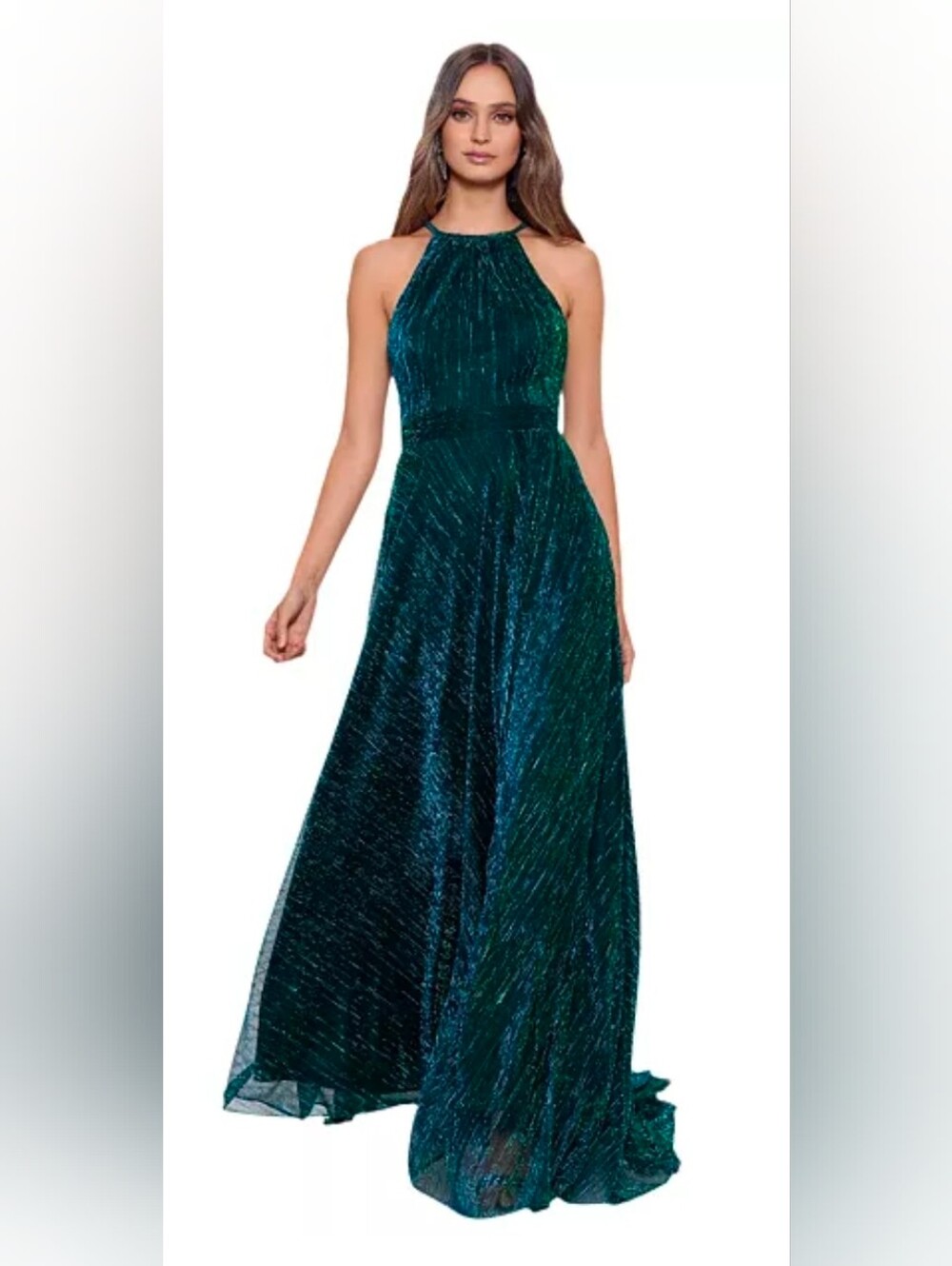 Gorgeous Betsy & Adam "Mila" Metallic Halter Dress NWT